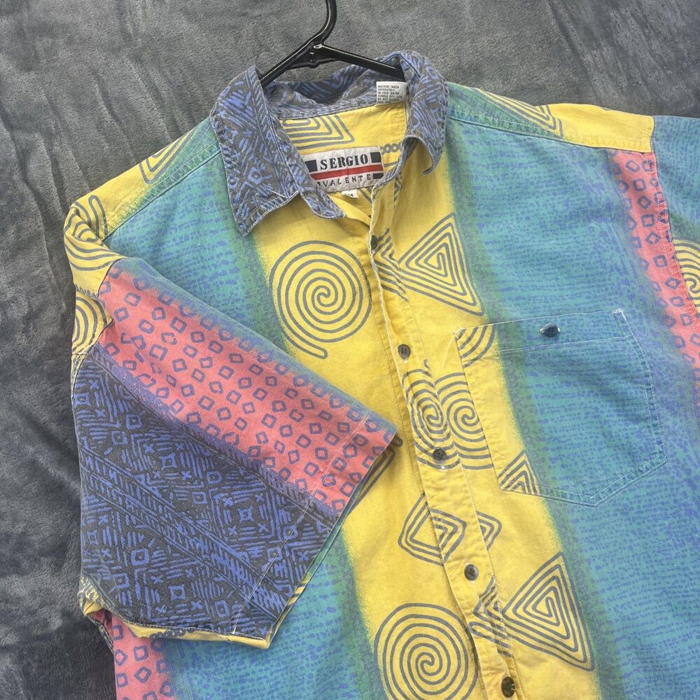 Sergio Valente Shirt M Colorblock Abstract Geometric Cotton Vintage